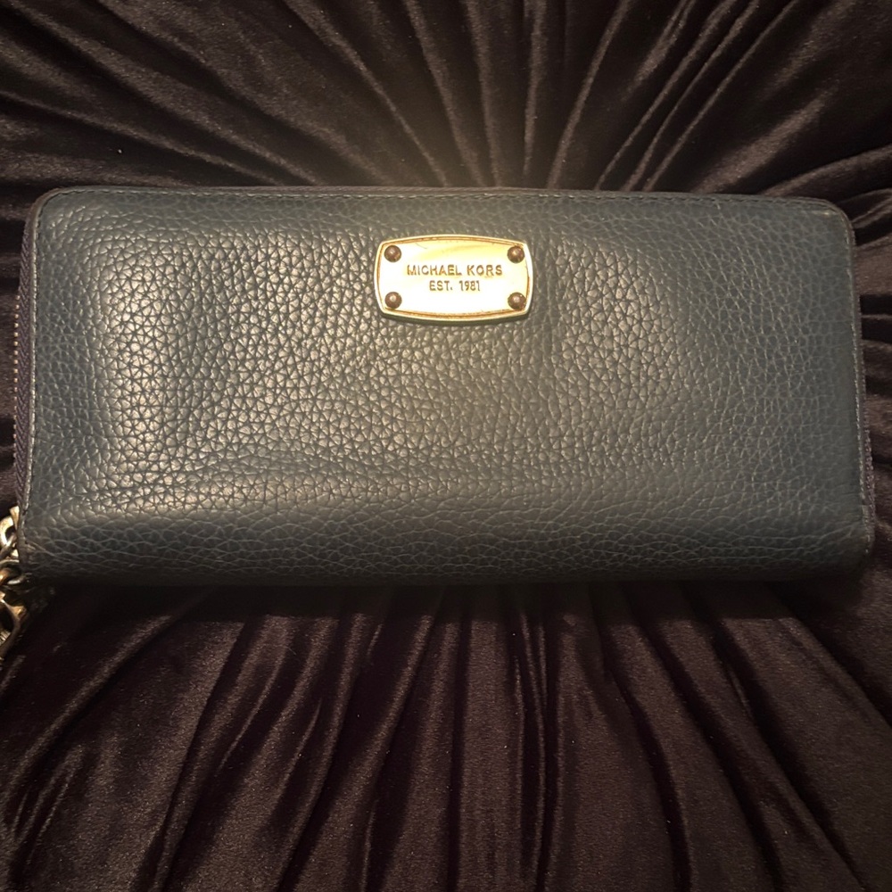 Michael Kors Navy Leather Wallet with Gold Accents